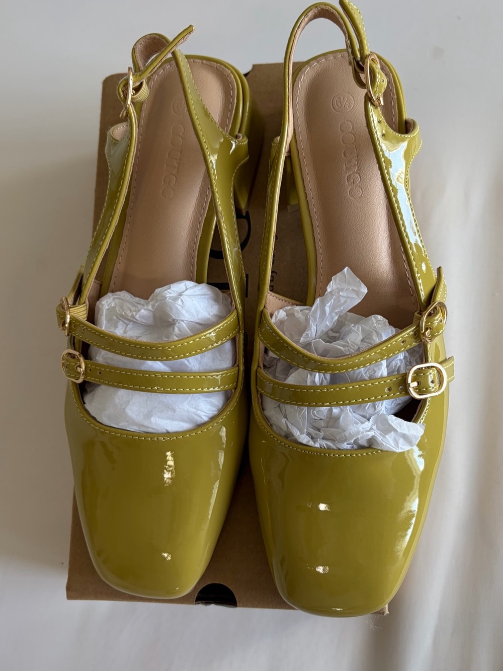 Patent Olive Green Slingback Mary Jane Clogs with Double Straps
